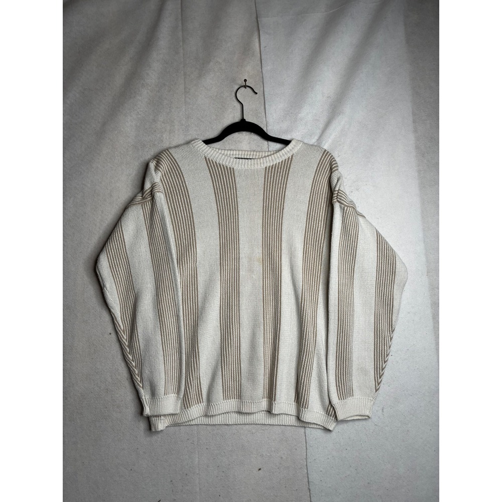 Paris Sport Club Vintage Striped Knit Sweater Mens Small Cream Tan Ramie Cotton